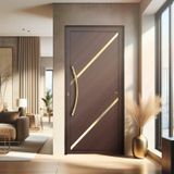 Porta De Aluminio Pivotante Lambril 210x100cm Com Puxador Super Duna Marrom Corten Dourado