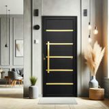 Porta De Aluminio Pivotante Lambril 210x120cm Com Puxador Super Premium Brimak Preto Dourado