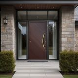 Porta De Aluminio Pivotante Lambril 210x120cm Com Puxador Super Savana Brimak Marrom Corten Dourado