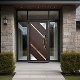 Porta De Aluminio Pivotante Lambril 210x120cm Com Puxador Super Oasis Brimak Marrom Corten Dourado