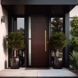 Porta De Aluminio Pivotante Lambril 210x120cm Com Puxador Super Visione Brimak Marrom Corten Dourado