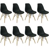 Kit 8 Cadeiras Charles Eames Eiffel Wood Design Preta