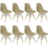 Kit 8 Cadeiras Charles Eames Eiffel Wood Design Bege