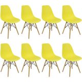 Kit 8 Cadeiras Charles Eames Eiffel Wood Design Amarelo