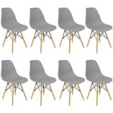 Kit 8 Cadeiras Charles Eames Eiffel Wood Design Cinza