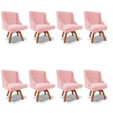 Kit 8 Cadeiras Estofadas Giratória Para Sala De Jantar Lia Suede Rosa Bebê - Ibiza