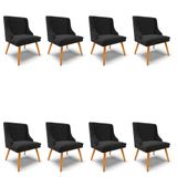 Kit 8 Cadeiras Estofadas Para Sala De Jantar Pés Palito Lia Suede Preto - Ibiza