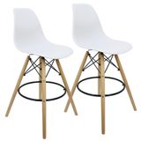 Kit 2 Banquetas Charles Eames Eiffel Wood Design Base Fixa Madeira - Branca