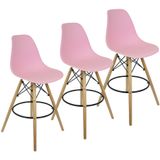 Kit 3 Banquetas Charles Eames Eiffel Wood Design Base Fixa Madeira - Rosa