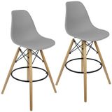 Kit 2 Banquetas Charles Eames Eiffel Wood Design Base Fixa Madeira - Cinza