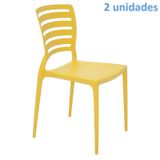 KIT 2 CADEIRAS PLASTICA MONOBLOCO SOFIA AMARELA ENCOSTO VAZADO HORIZONTAL TRAMONTINA