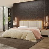 Cabeceira Estofada Cama Casal King Size Com Led Moderna 200 Cm