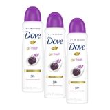 Kit Com 3 Desodorantes Antitranspirantes Aerosol Dove Go Fresh Amora E Flor De Lótus 150ml