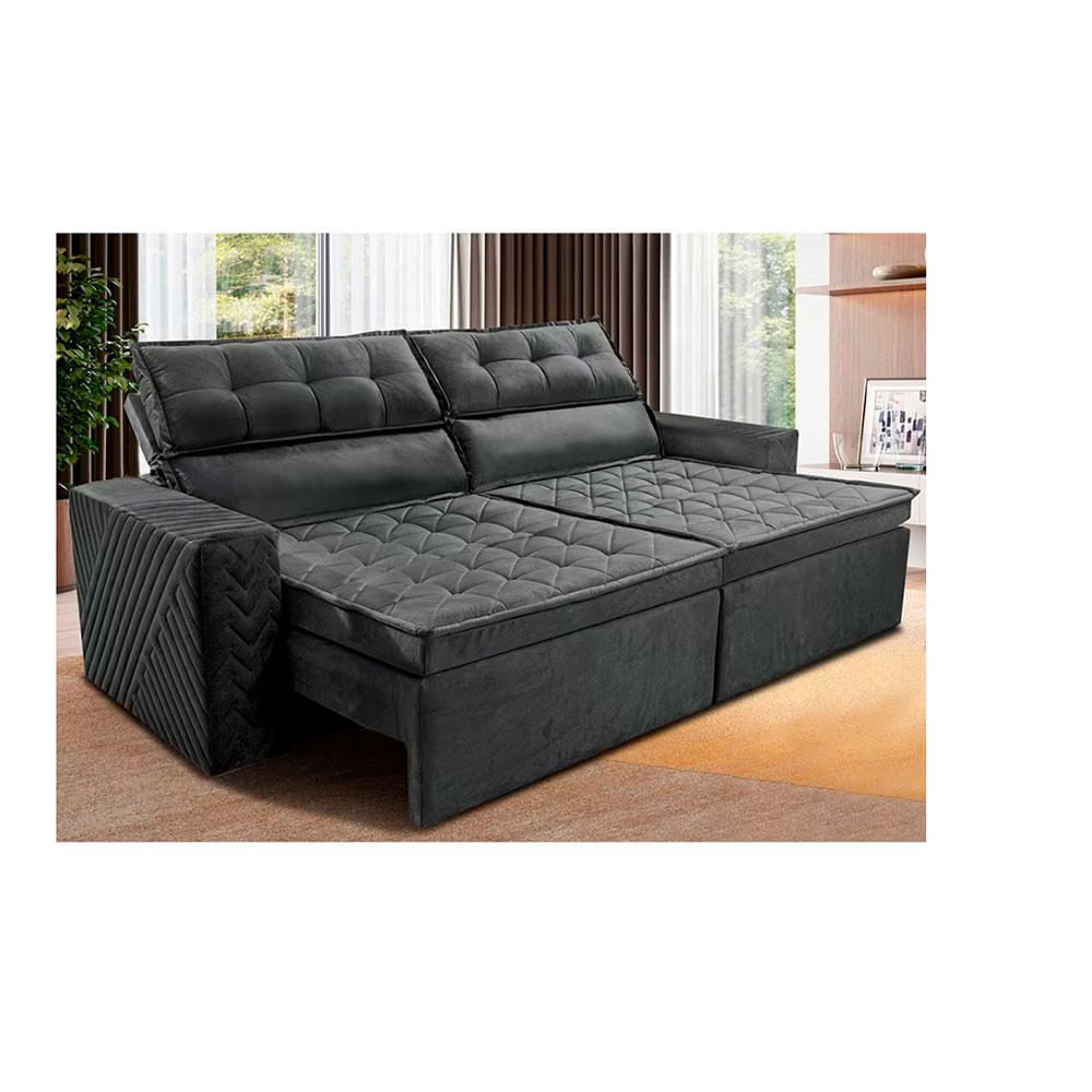 Sofá 3 Lugares Cama Inbox Belém Retrátil/reclinável Com 200 Cm De Largura E Revestido Em Suede Velusoft