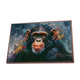 Quadro Macaco De Aquarela Canvas Com Vidro Tamanho/moldura 90x60 Caixa Cor Madeira