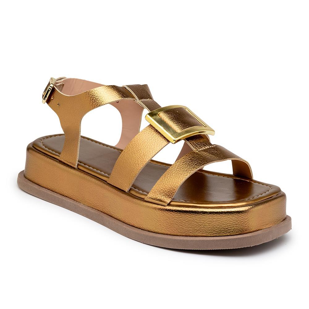 Papete Feminina Sandália Flatform Fivela Casual Moderna Dourado 37