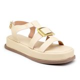 Papete Feminina Sandália Flatform Fivela Casual Moderna Off White 36