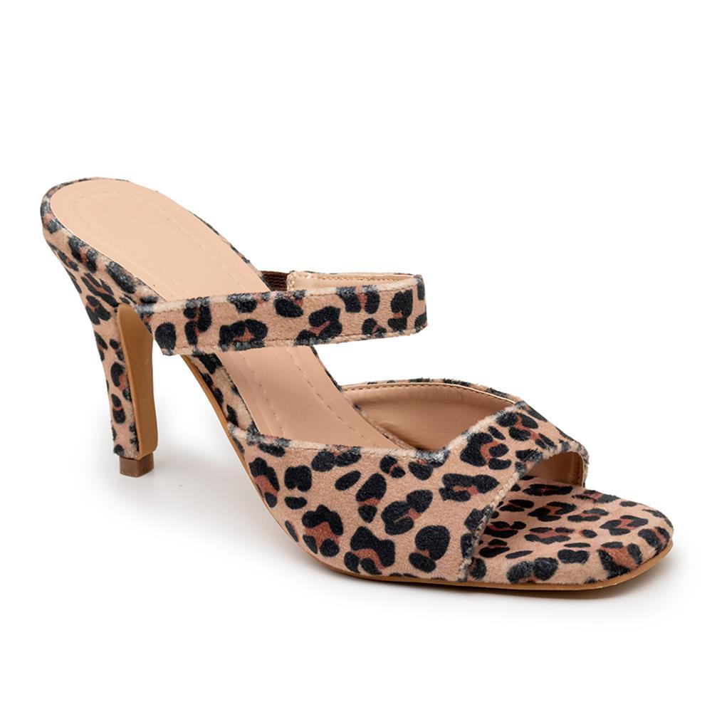 Tamanco Feminino Salto Fino Animal Print Onça Estilo Bege 34