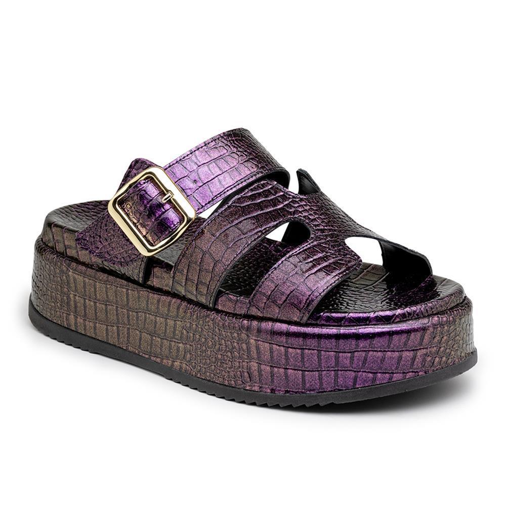 Tamanco Feminino Flatform Tiras Com Fivela Croco Roxo 34