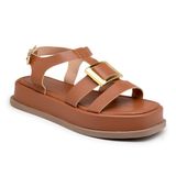 Papete Feminina Sandália Flatform Fivela Casual Moderna Caramelo 40