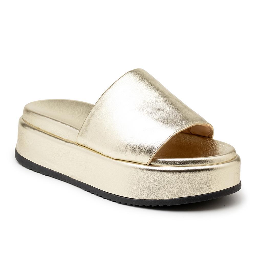 Tamanco Feminino Slide Papete Flatorm Casual Básico Dourado 36