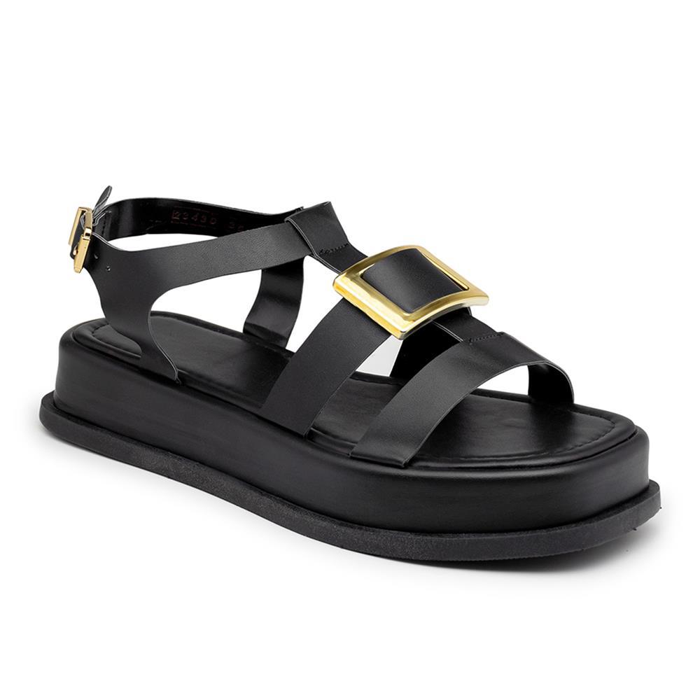 Papete Feminina Sandália Flatform Fivela Casual Moderna Preto 33