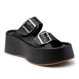 Tamanco Feminino Flatform Tira Dupla Com Fivela Moda Preto 40