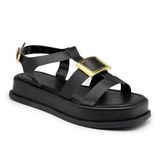 Papete Feminina Sandália Flatform Fivela Casual Moderna Preto 35