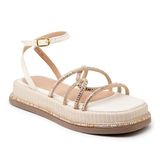 Papete Feminina Sandália Flatform Tiras Finas Strass Estilo Off White 36