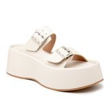 Tamanco Feminino Flatform Tira Dupla Com Fivela Moda Off White 35