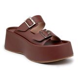 Tamanco Feminino Flatform Tira Dupla Com Fivela Moda Marrom 40