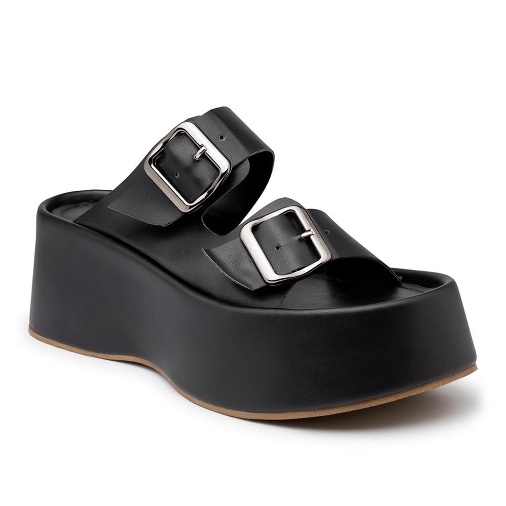 Tamanco Feminino Flatform Tira Dupla Com Fivela Moda Preto 36