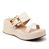 Tamanco Feminino Anabela Fivela Com Pedra Colorida Off White 35