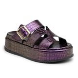 Tamanco Feminino Flatform Tiras Com Fivela Croco Roxo 40