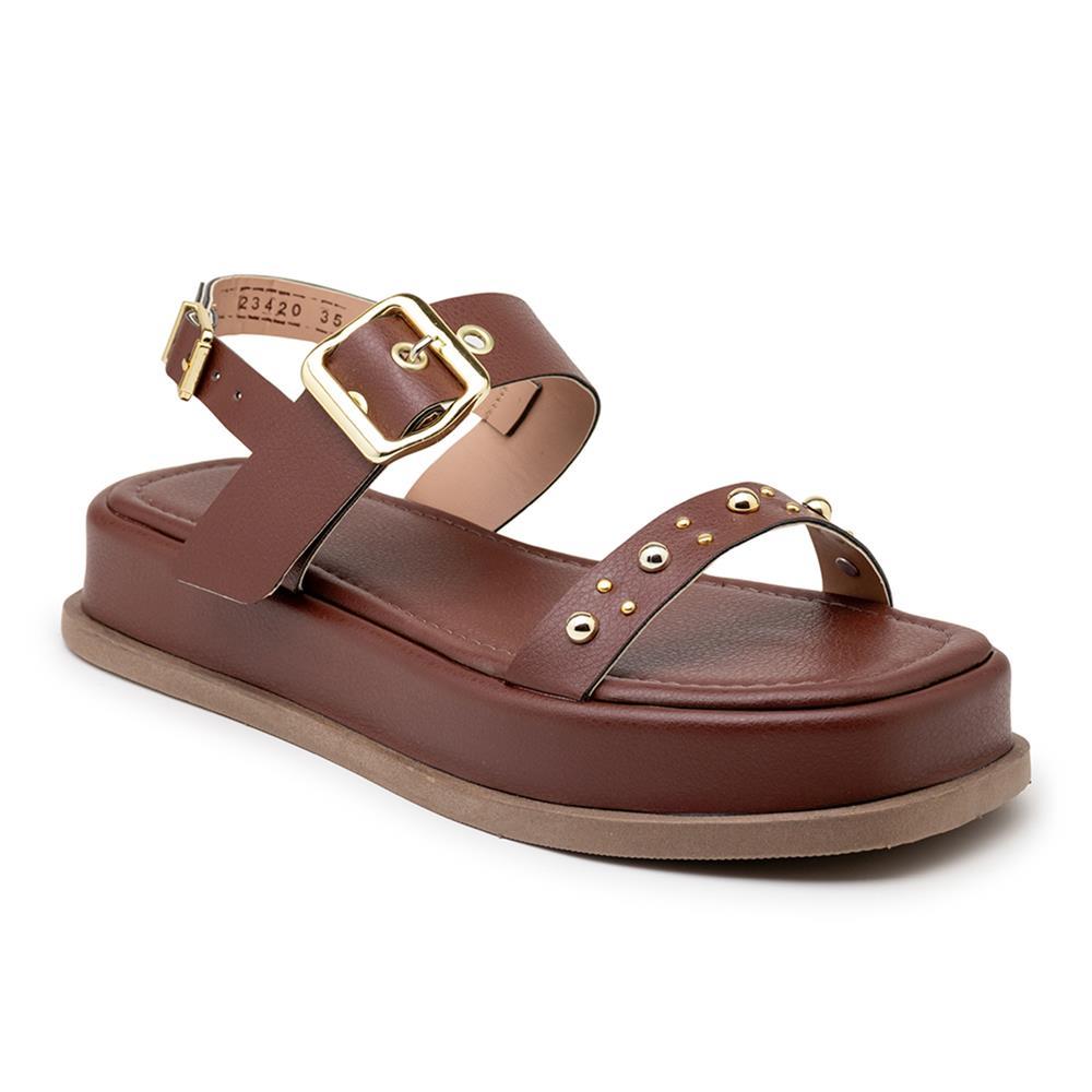 Papete Sandália Feminina Flatform Tiras Fivela Moderna Marrom 40