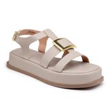 Papete Feminina Sandália Flatform Fivela Casual Moderna Bege 39