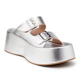 Tamanco Feminino Flatform Tira Dupla Com Fivela Moda Prata 34