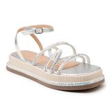 Papete Feminina Sandália Flatform Tiras Finas Strass Estilo Prata 35