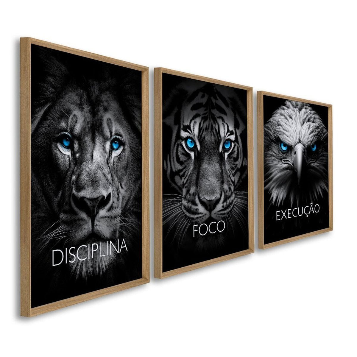 Quadro Decorativo Disciplina Foco Execução 60x90cm Leão Tigre Águia Para Sala, Escritório, Hall Hanover