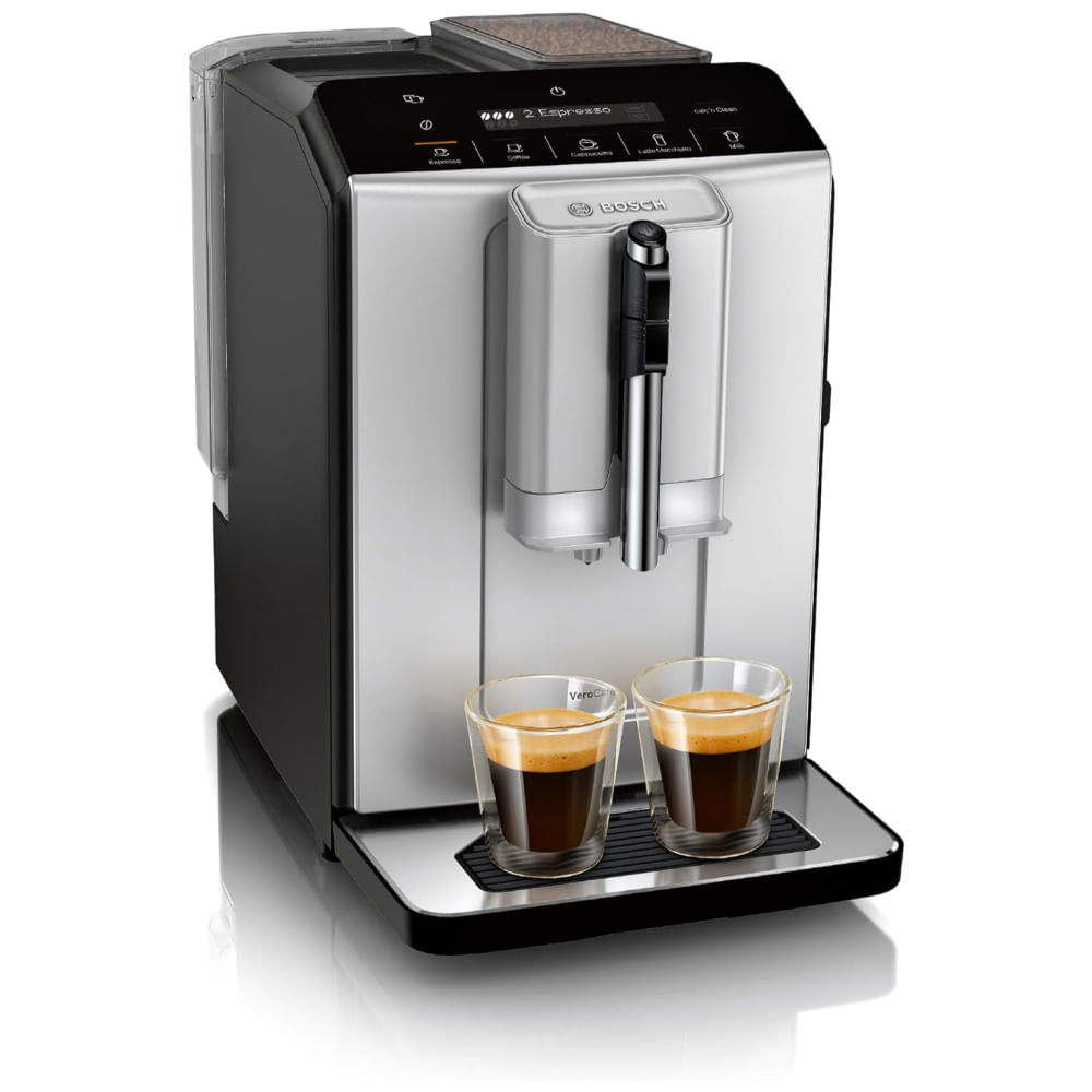 Máquina De Café Expresso Automática Com Moedor De Cerâmica, Painel De Controle Lcd E Touch, 110v, Bosch Tiu20307 Série 300, Preta E Prata