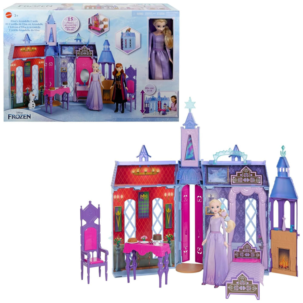 Casa De Bonecas Do Castelo De Arendelle Da Disney Frozen Com Boneca Da Elsa E 15 Móveis 61 Cm, Mattel