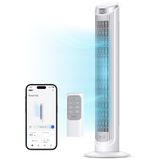 Ventilador De Torre Com Oscilação De 90º, 5 Velocidades, Silencioso, Temporizador De 12h, Display Led, Controle Remoto, Voz E App, 110v, Dreo, Branco