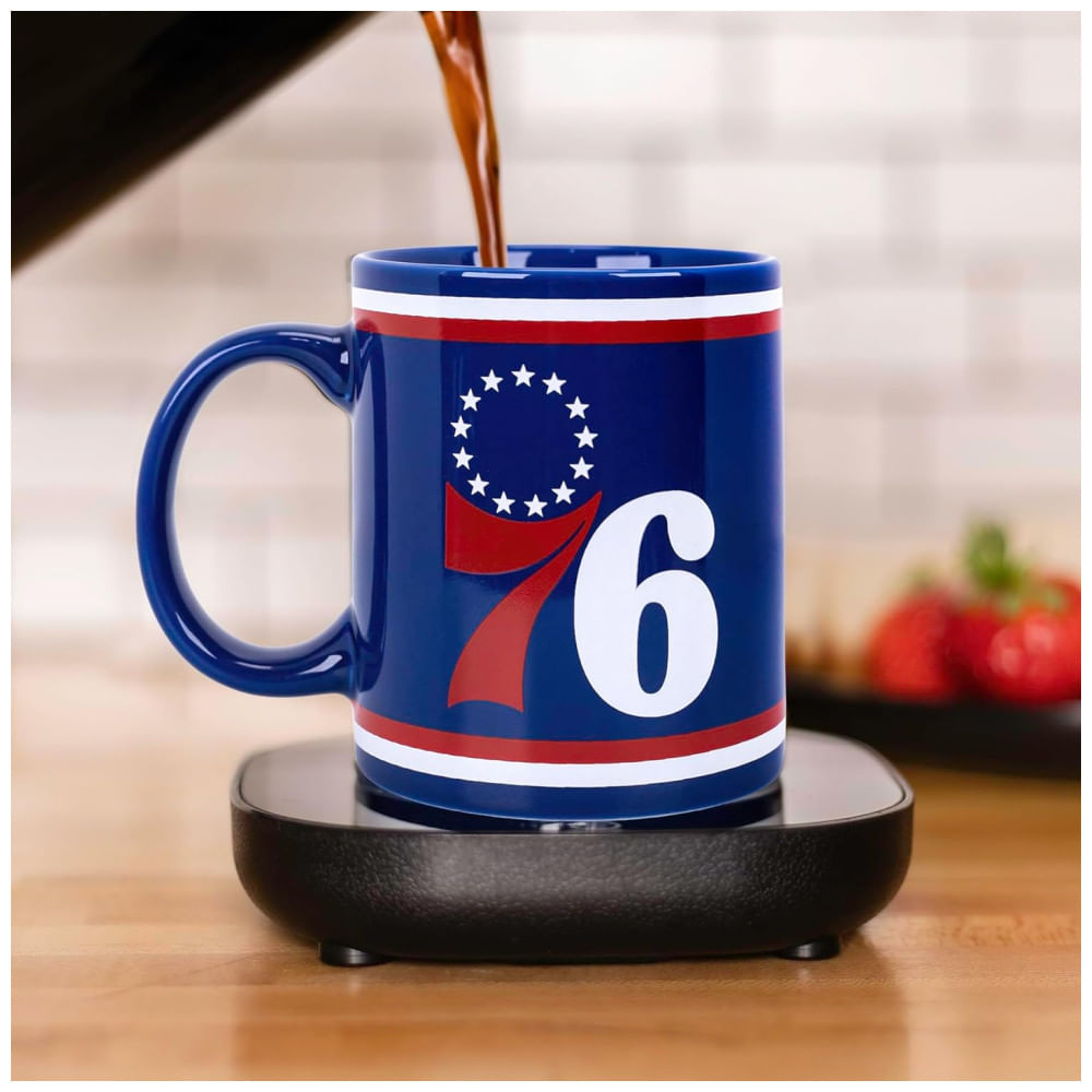 Aquecedor De Caneca, Tema Philadelphia 76ers Da Nba Com Desligamento Automático, Inclui Caneca, 16w, Uncanny Brands, Azul