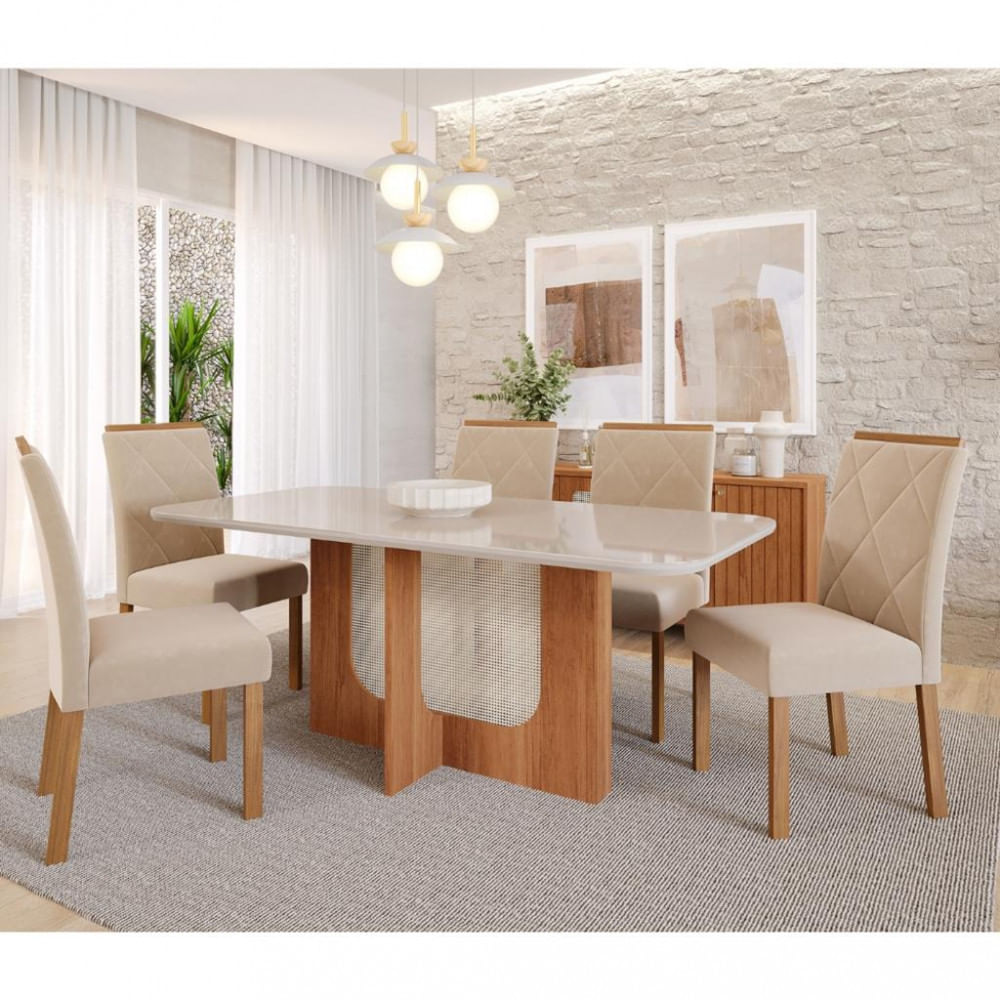 Conjunto Sala De Jantar Mesa Louise 180cm 6 Cadeira Fernanda Cimol