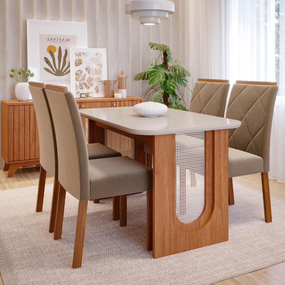 Conjunto Sala De Jantar Mesa Valentina 4 Cadeiras Fernanda Cimol