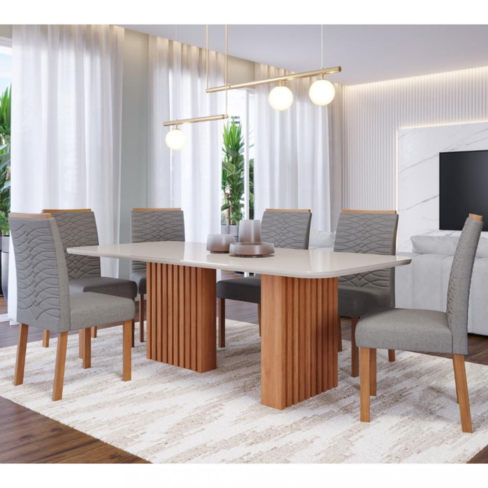 Conjunto Sala De Jantar Mesa Ester  180cm 6 Cadeira Clarice Cimol