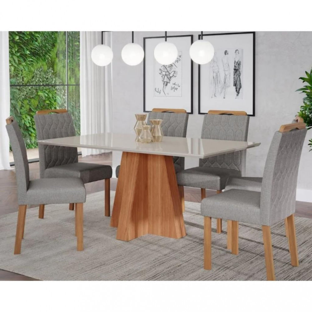 Conjunto Sala De Jantar Mesa Patricia 160cm 6 Cadeira Paola Cimol