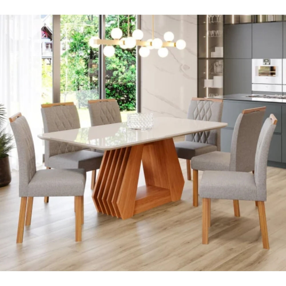 Conjunto Sala De Jantar Mesa Ágata 180cm 6 Cadeiras Juliana Cimol