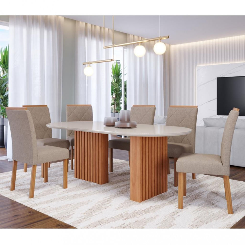 Conjunto Sala De Jantar Mesa Ester 210cm Oval 6 Cadeira Fernanda Cimol