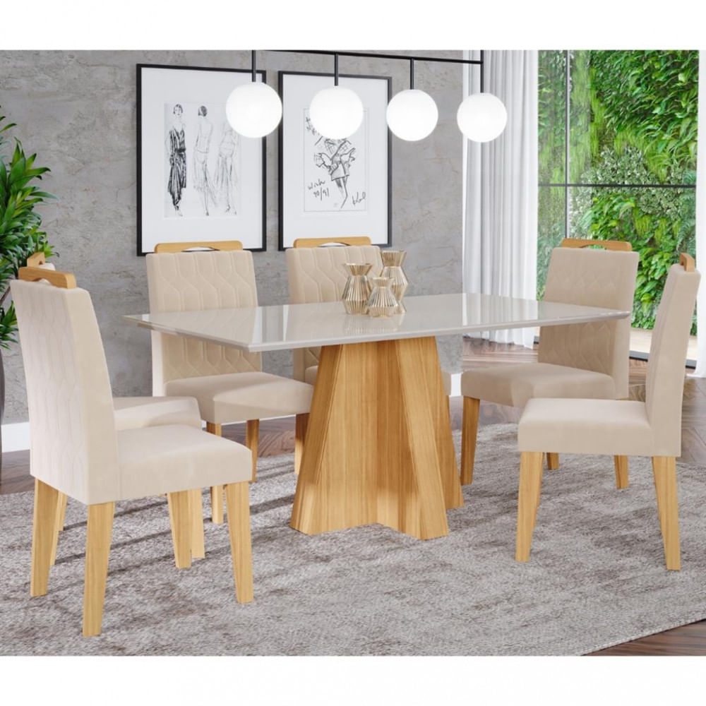 Conjunto Sala De Jantar Mesa Patricia 160cm 6 Cadeira Paola Cimol